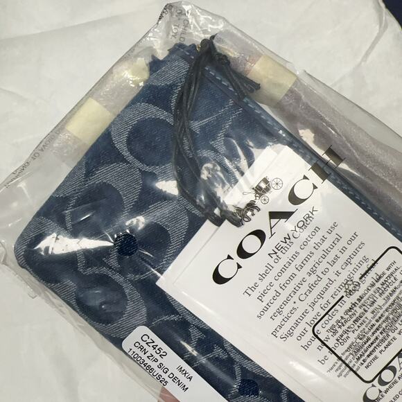 NWT Limited Coach CZ452 Signature Denim Corner Zip Wristlet with Cherry Charm - Picture 6 of 9